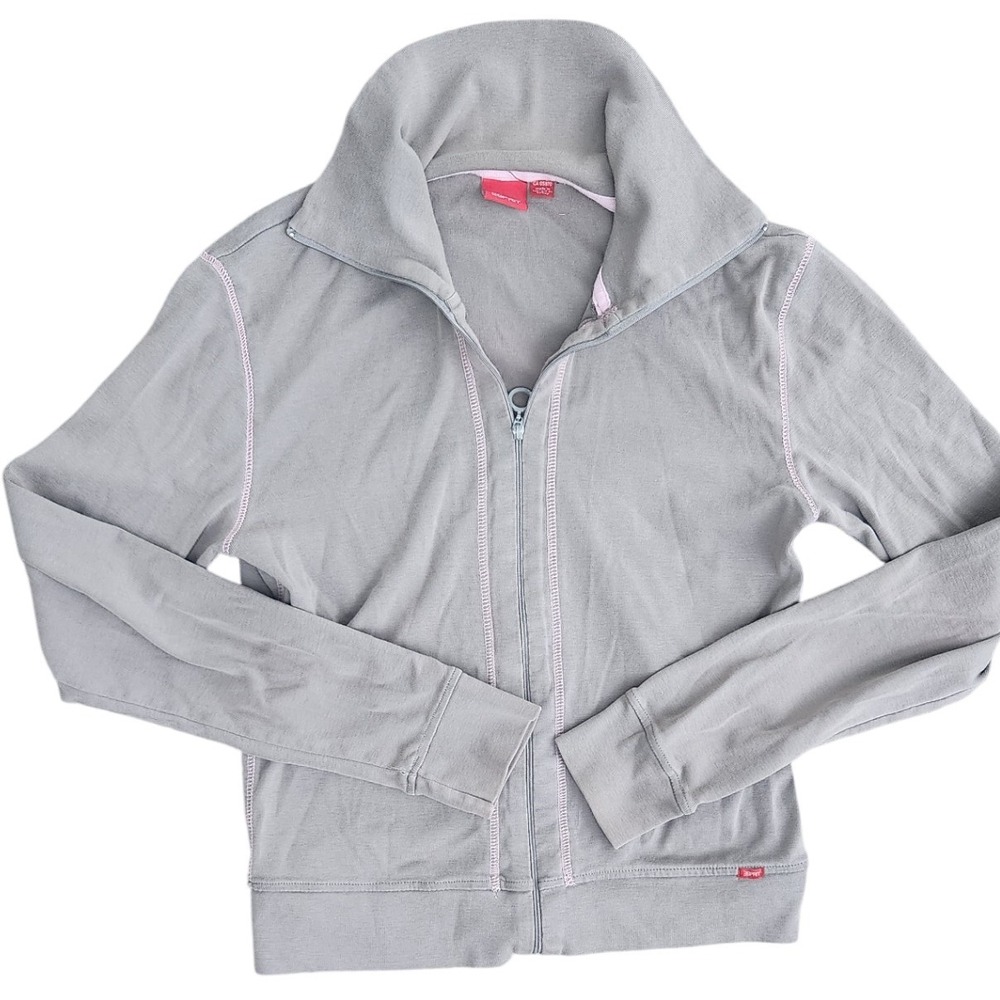 Y2k Esprit Gray Full Zip Jacket Small S Collared Long Sleeve Casual‎ Comfy pink